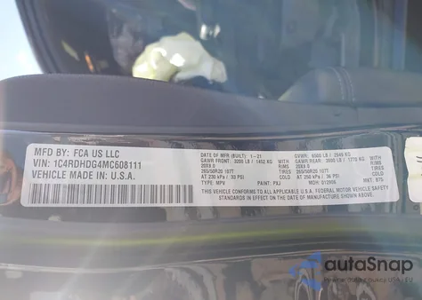 2021 Dodge Durango Gt Plus Rwd z USA, uszkodzony, nr VIN 1C4RDHDG4MC608111